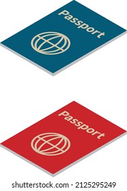 Isometric illustration set of red and dark blue passports