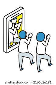 Isometric illustration of shooting a dance with a smartphone