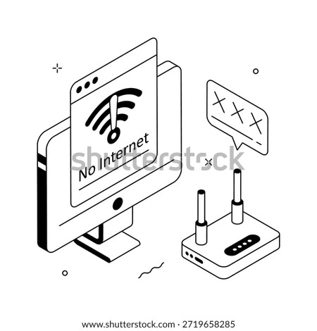 Isometric illustration showing no internet connection and offline mode error page.