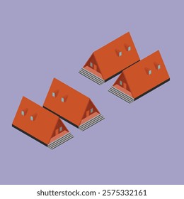 isometric illustration of a simple cabin with dominant brown color