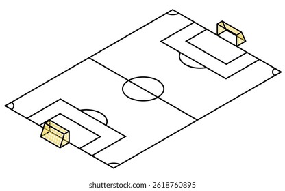 Isometric illustration of a simple line drawing of a soccer court, Vector Illustration