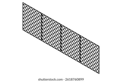 Isometric illustration of simple line drawing of wire mesh fence, Vector Illustration