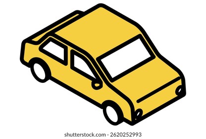 Isometric illustration of a simple line drawing of a car (sedan), Vector Illustration