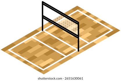 Isometric illustration of a simple line drawing of a volleyball court (6 players), Vector Illustration