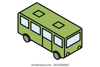 Isometric illustration of a simple line drawing of a bus, school bus, Vector Illustration
