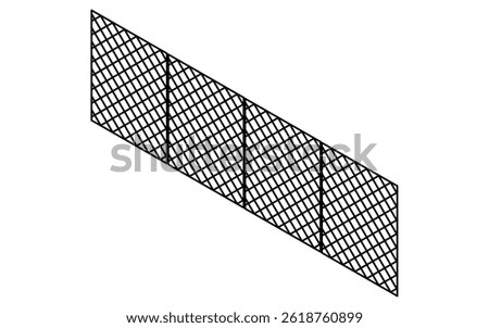 Isometric illustration of simple line drawing of wire mesh fence, Vector Illustration