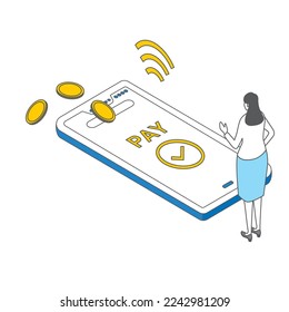 Es ist eine isometrische Abbildung einer einfachen Berührung, die eine Touch-Zahlung mit einem Smartphone.