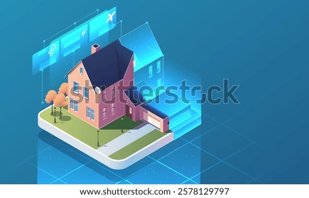 Isometric illustration of a smart house interface concept. Vector illustration