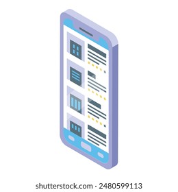 Isometric illustration of a smartphone displaying user reviews with star ratings - Powered by Shutterstock - Get 15% off with code: PIKWIZARD15