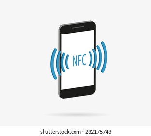 Isometric illustration of smartphone with nfc function