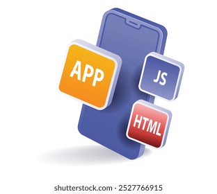 Ilustração isométrica smartphone programação aplicativo de linguagem