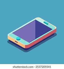 An isometric illustration of a smartphone with a vibrant blue screen and a  classic design, perfect for app presentations, technology-focused designs, or  any project requiring a modern touch.