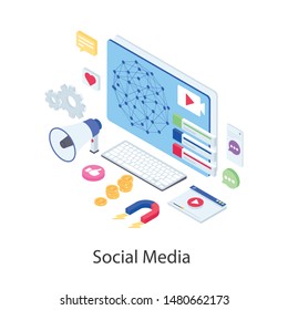 Isometric illustration of social media marketing 