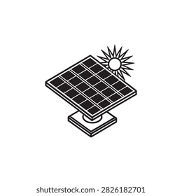 Isometric illustration of solar panel absorbing sunlight energy from the sun