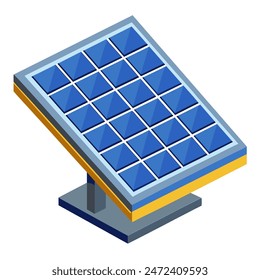 Isometric illustration of a solar panel with design and solar energy keywords