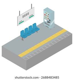 Isometric illustration: station platform and vending machine