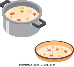 Isometric illustration of stew in a pot