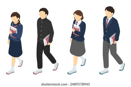 Isometric illustration: student walking with textbook notebook