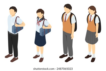 Isometric illustration: summer clothes student set