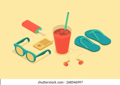 Isometric Illustration Of Summer Time Objects