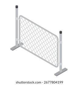 Una ilustración isométrica de una valla de construcción temporal. Adecuado para materiales relacionados con la seguridad o imágenes de obras de construcción.