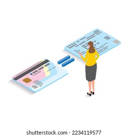 It is an isometric illustration that imagines using my number card as a health insurance card.
