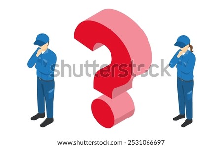Isometric illustration: thinking factory worker