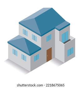 It is an isometric illustration of a three-dimensional detached house.