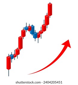 Isometric illustration of a three-dimensional falling chart. Infographic material for investment and forex.