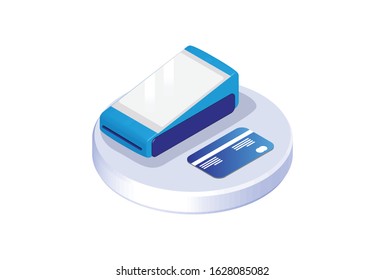 Isometric illustration touchscreen EDC machine with credit card,  Suitable for Diagrams, Infographics, Book Illustration, Game Asset, And Other Graphic Related Assets