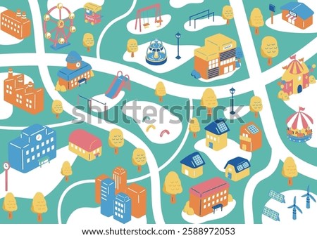 Isometric illustration of a town landscape