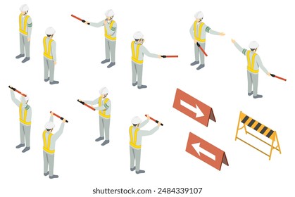 Isometric illustration: traffic control men