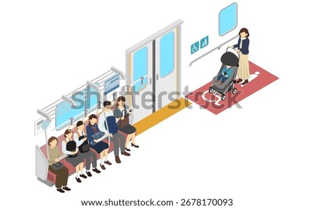 Isometric illustration: train seats and stroller space 2