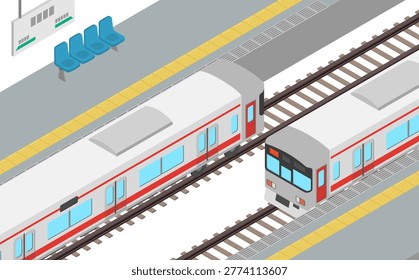 Isometric illustration: Train and station platform