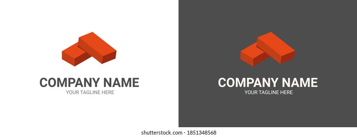 Isometric illustration of two new red bricks. Creative icon concept for a construction or trading company. Modern vector logo template isolated on white and black background. Flat style. 3D.