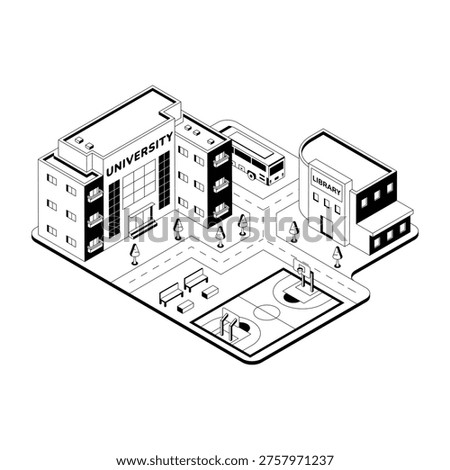 Isometric illustration of a university campus