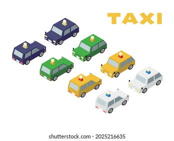 Imitación isométrica de varios taxis de adelante y atrás.