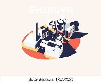 isometric illustration vector graphic design concept of Shibuya, Tokyo, Japan