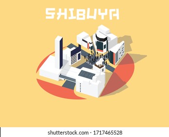 isometric illustration vector graphic design concept of Shibuya, Tokyo, Japan