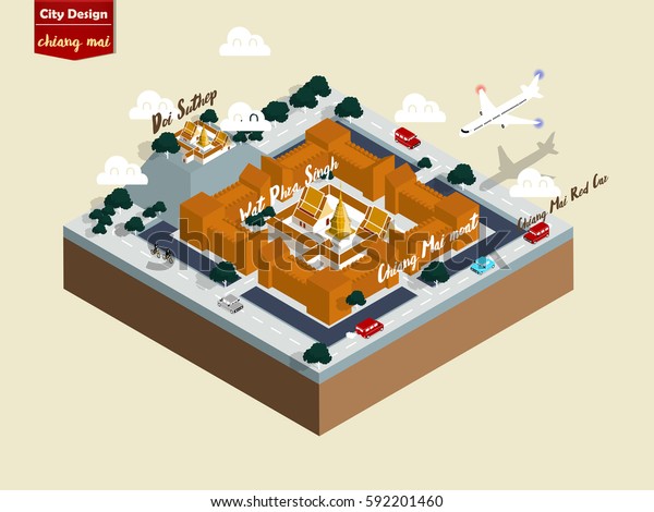 isometric illustration vector graphic design of\
chiang mai city\
thailand