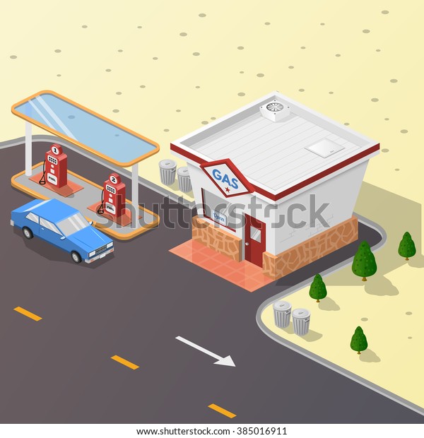 Isometric illustration,\
vector graphics with the image of a gas station, advertising,\
design, symbol.
