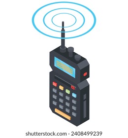 isometric illustration of a vintage walkie talkie.