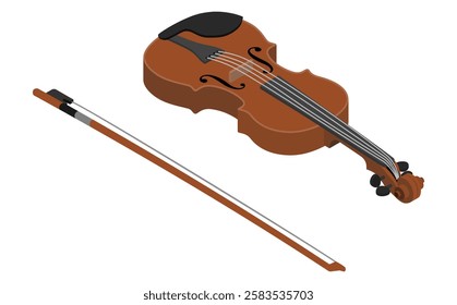 Isometric illustration: violin and bow