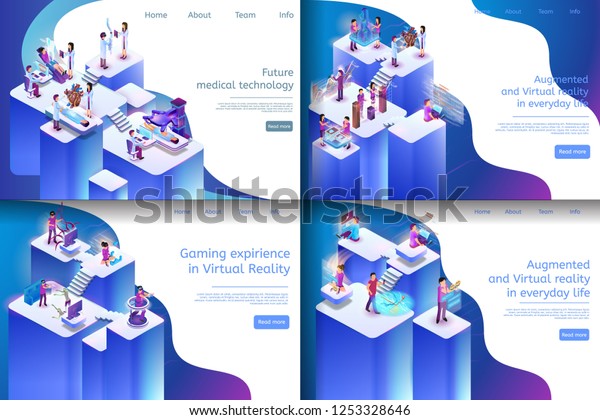 Isometric Illustration Virtual Reality Processes Banner Stock Vector Royalty Free 1253328646