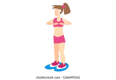 isometric illustration of warming movement before gymnastics, flat design, brochure, web landing, vector illustration