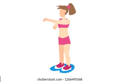 isometric illustration of warming movement before gymnastics, flat design, brochure, web landing, vector illustration