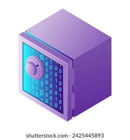 Isometric illustration web computer technology symbol digital safe box