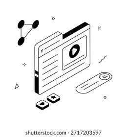 Isometric Illustration of a Webpage with Video Player and Social Media Interactions