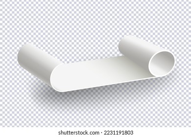 Isometric illustration white blank paper rolled. Realistic Mock up paper or fabric roll isolated on transparent. 3D vector mockup template for presentation, advertising, website, apps, banner layout