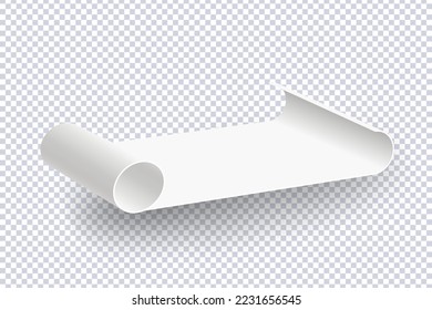 Isometric ilustración white paper laminado. El papel de maqueta o el rollo de tela realistas aislados en transparente. Plantilla de simulación de vectores 3D para presentación, publicidad, sitio web, aplicaciones, diseño de banners